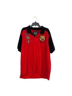 Parish Nation Mens Red & Black Polo Shirt With Embroidered Patches Size 2X